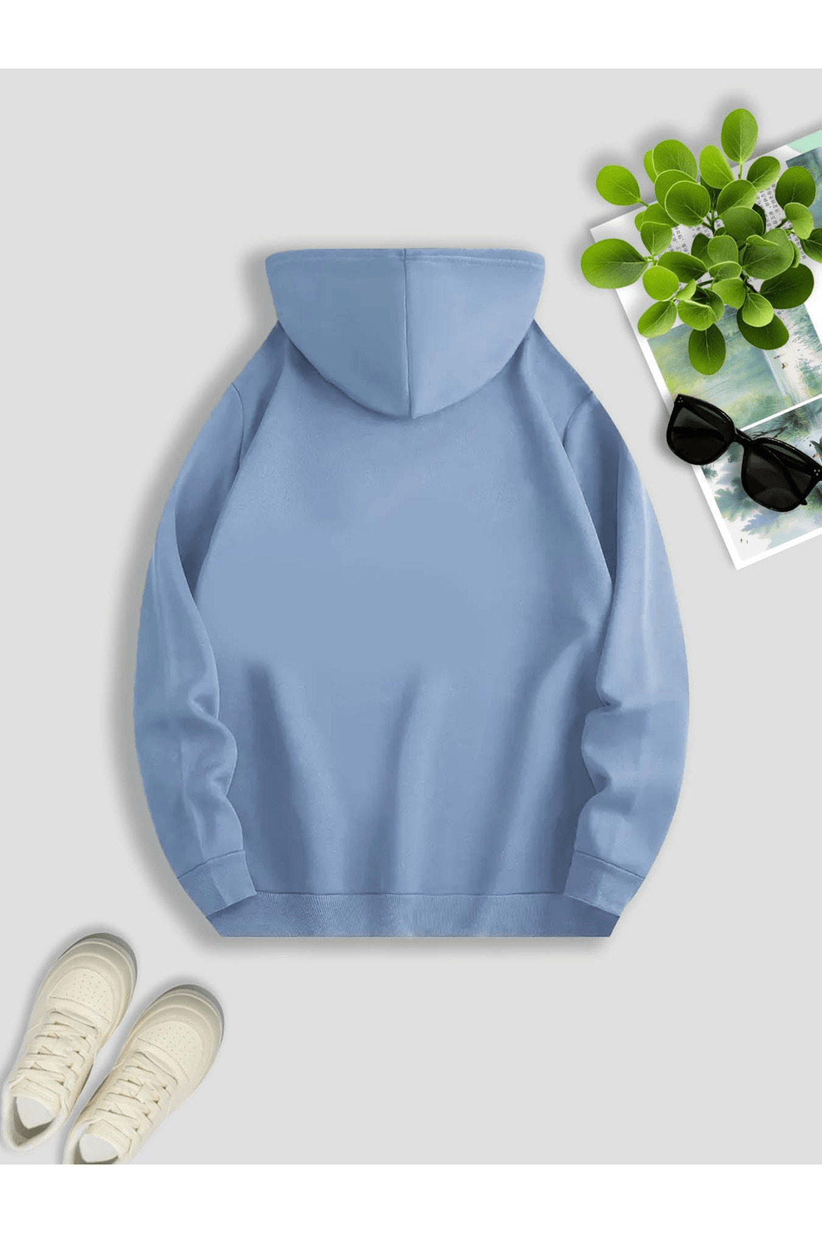 Unisex Oversize Kapüşonlu Sweatshirt Kame Yazılı - Mavi - görsel 2