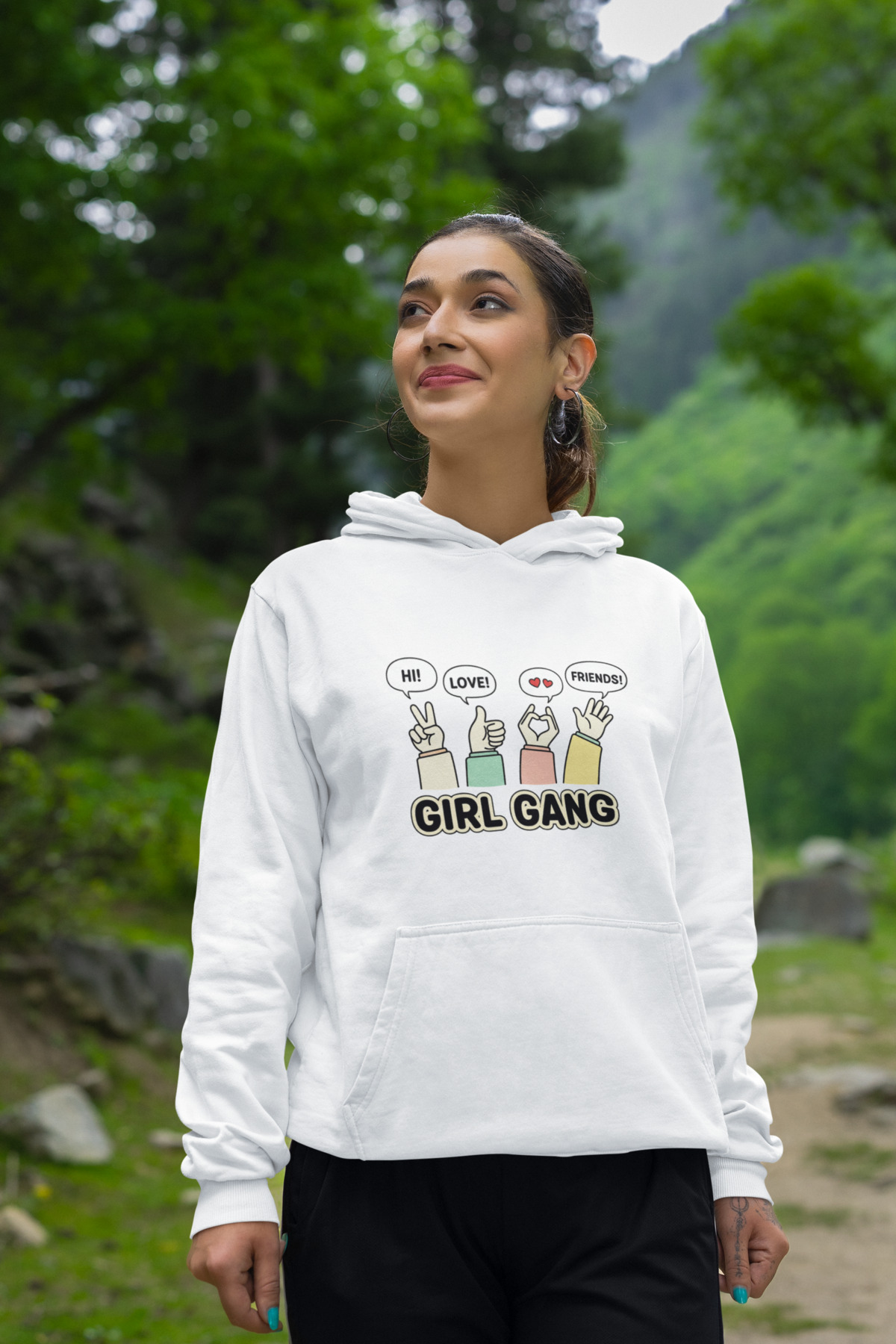 Peak Comfort! Relaxed-Fit Sweatshirt Hoodie with a Positive Print - White - image 3