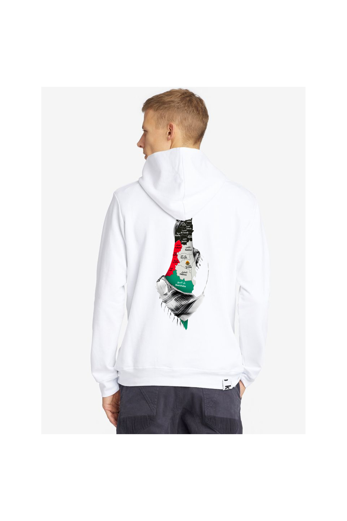 Unisex Sweatshirt – Filistin Haritası Tasarımlı , Kapüşonlu , Günlük ve Sokak Stili - Beyaz