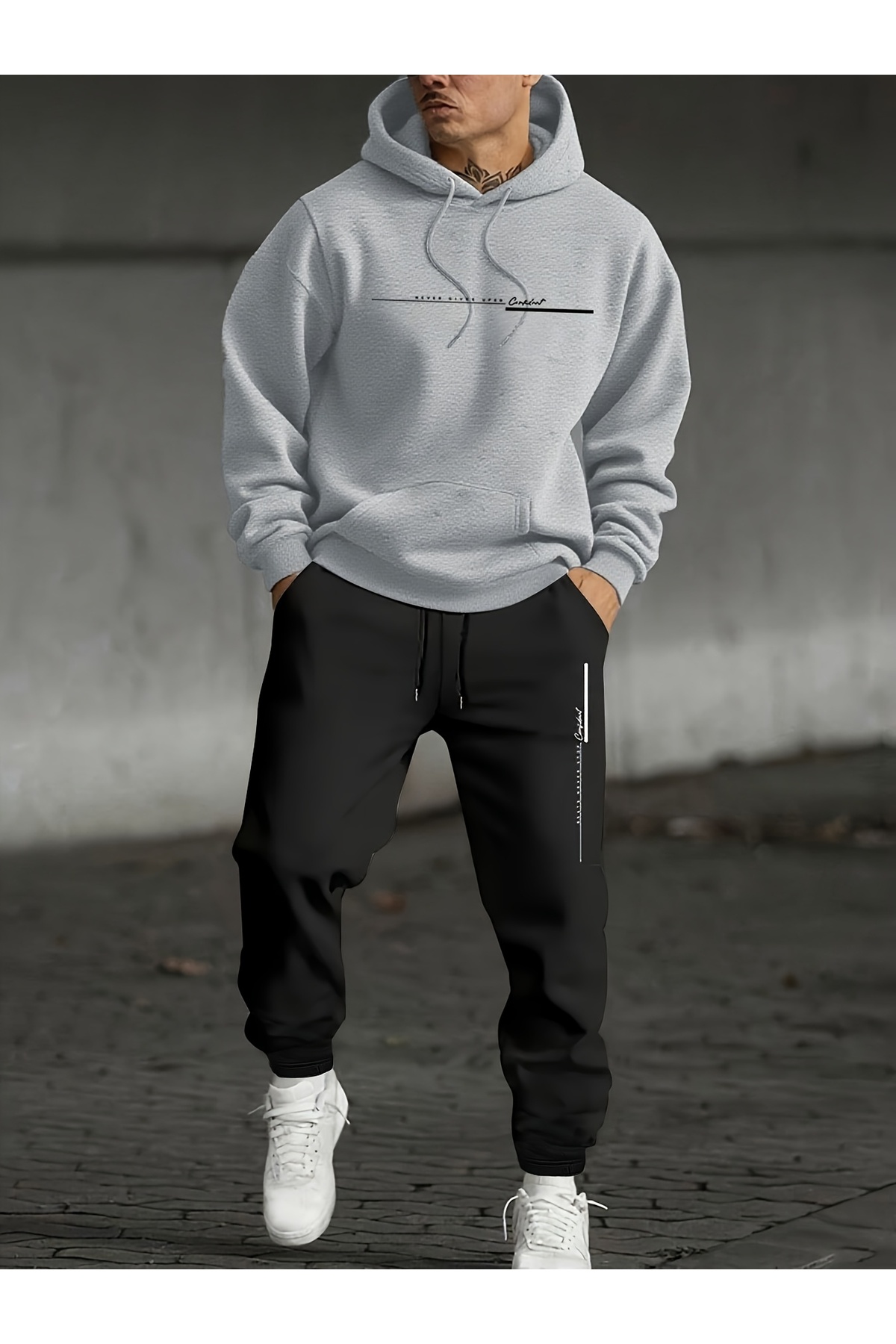 Unisex Oversize Hoodie & Jogger Tracksuit with Lettering - Grey