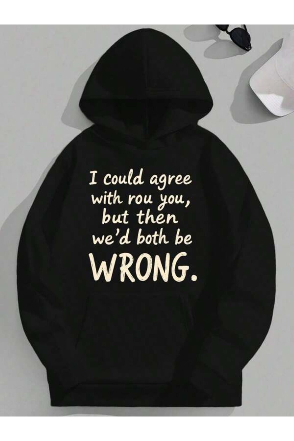 Esprili Baskılı Unisex Kapüşonlu Sweatshirt - Siyah - görsel 1