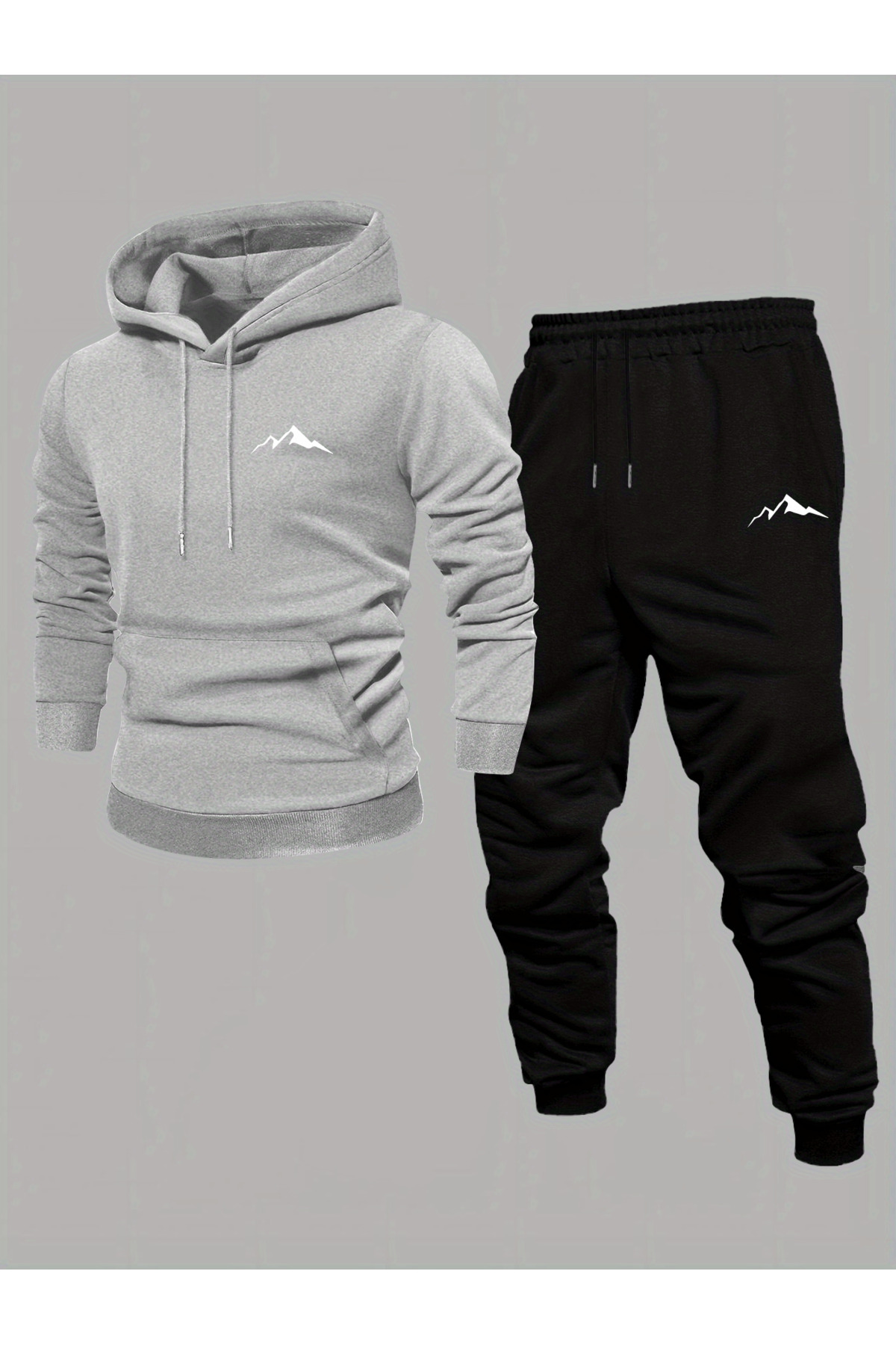 Unisex Oversize Mountain Graphic Hoodie & Jogger Tracksuit - Grey