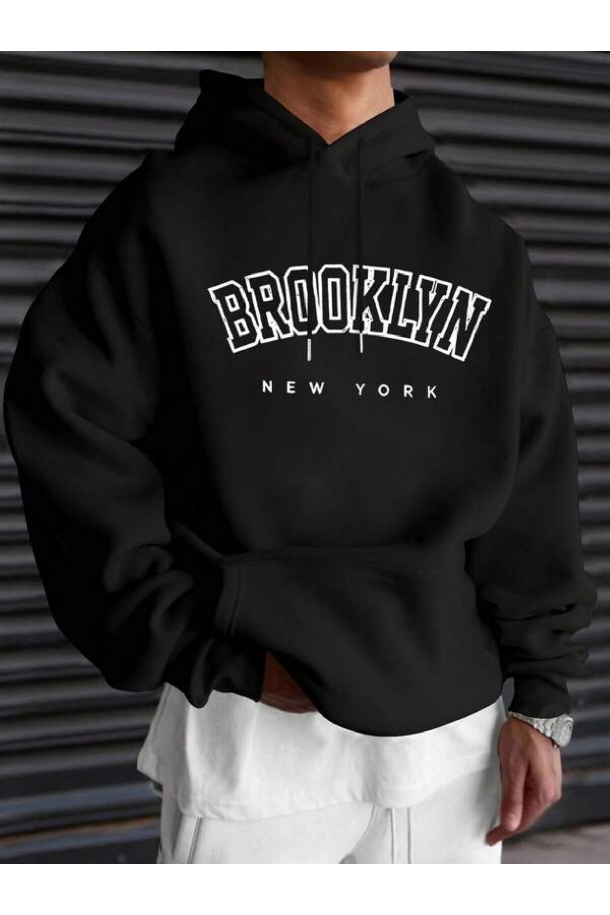 Brooklyn New York Print Unisex Hooded Sweatshirt - Black