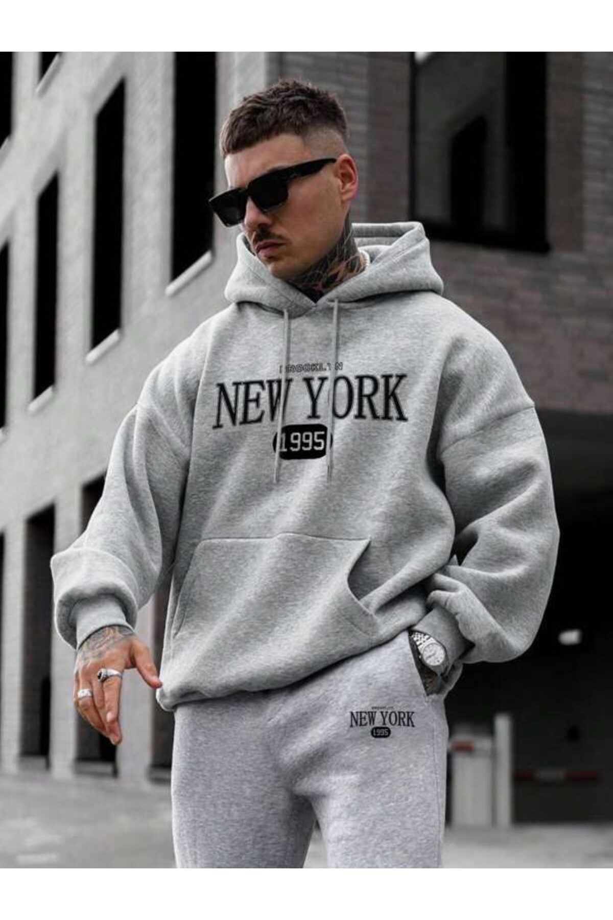 New York 1995 Print Unisex Tracksuit - Grey