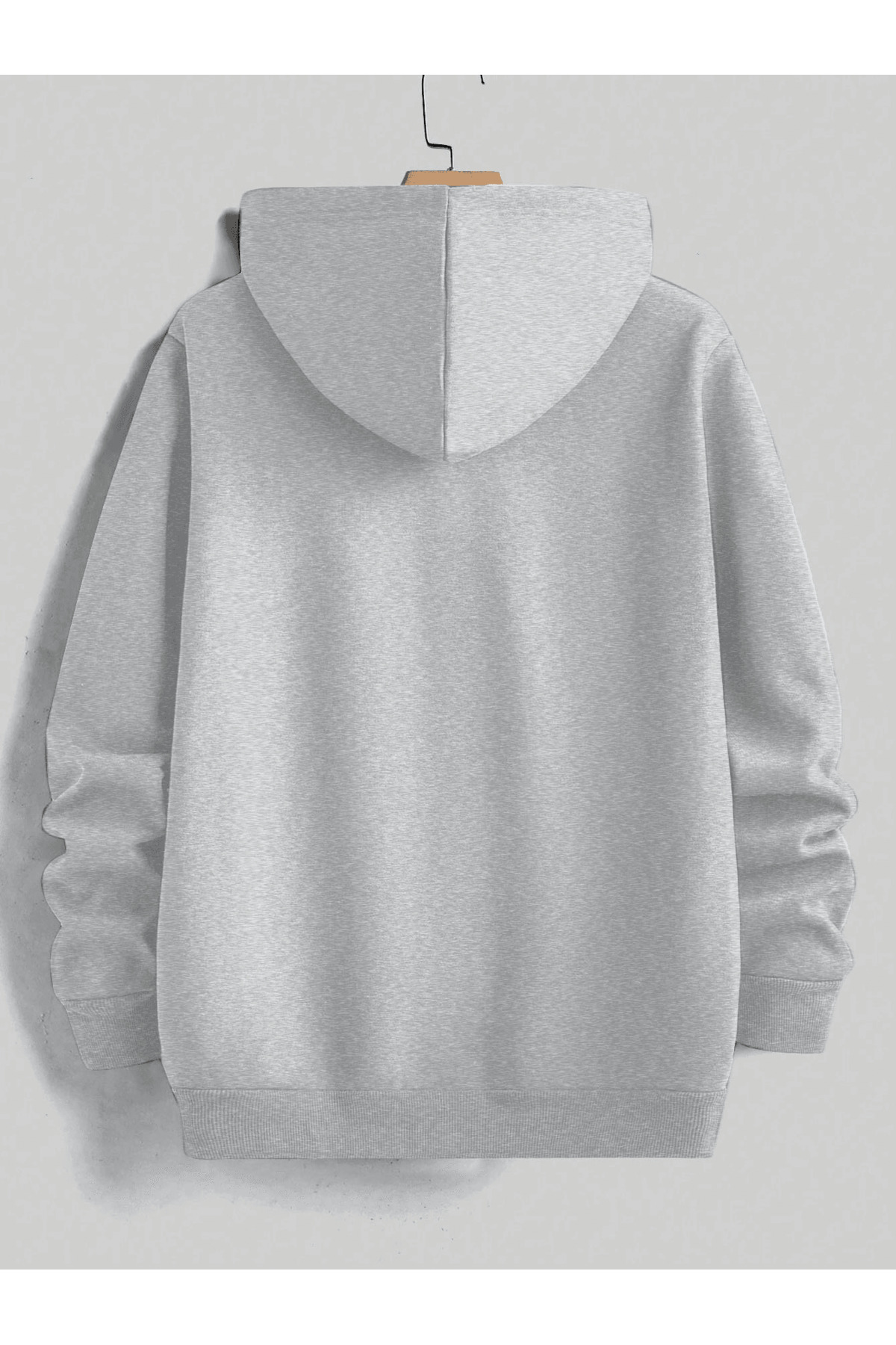 Unisex Oversize Kapüşonlu Sweatshirt Minimal Logo Desenli - Gri - görsel 2