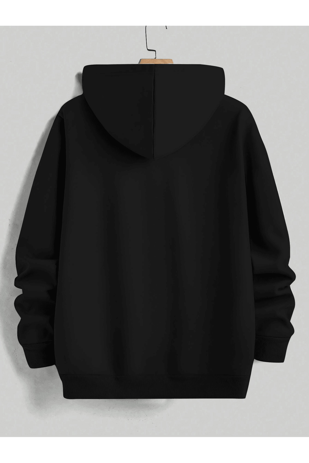 Unisex Oversize Kapüşonlu Sweatshirt Nabız Desenli - Siyah - görsel 2
