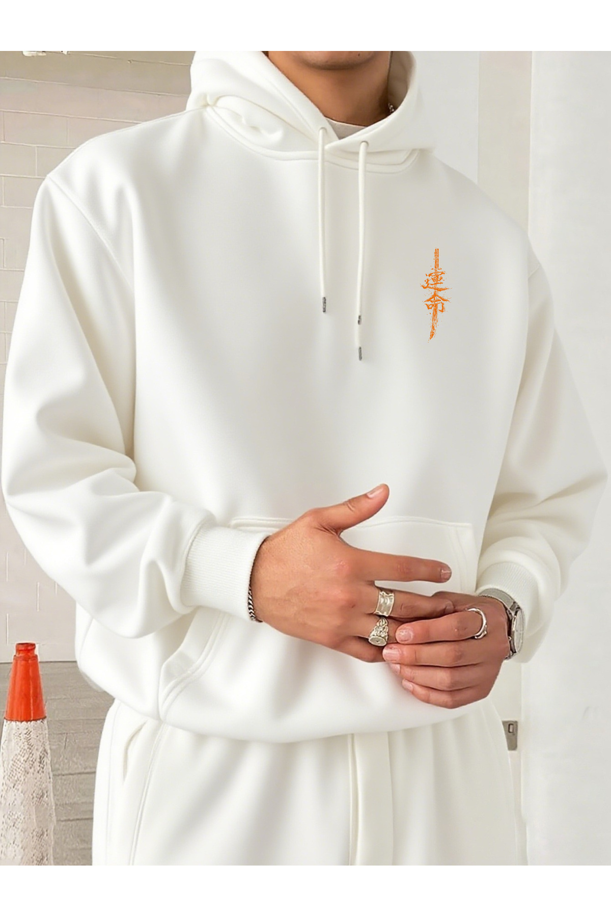 Katana Print Unisex Oversize Hooded Sweatshirt Hoodie - White - image 2