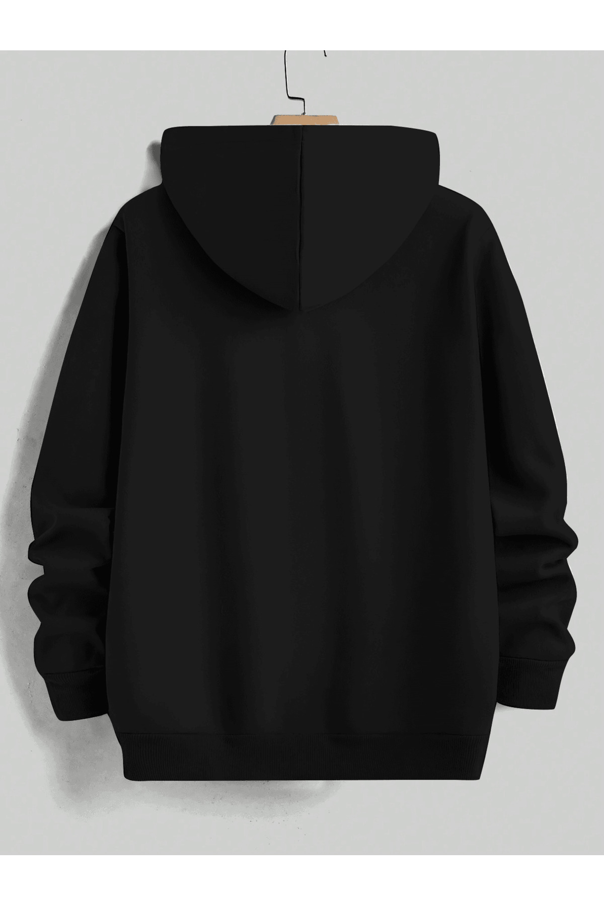 Unisex Oversize Kapüşonlu Sweatshirt Maybe Yazılı - Siyah - görsel 2