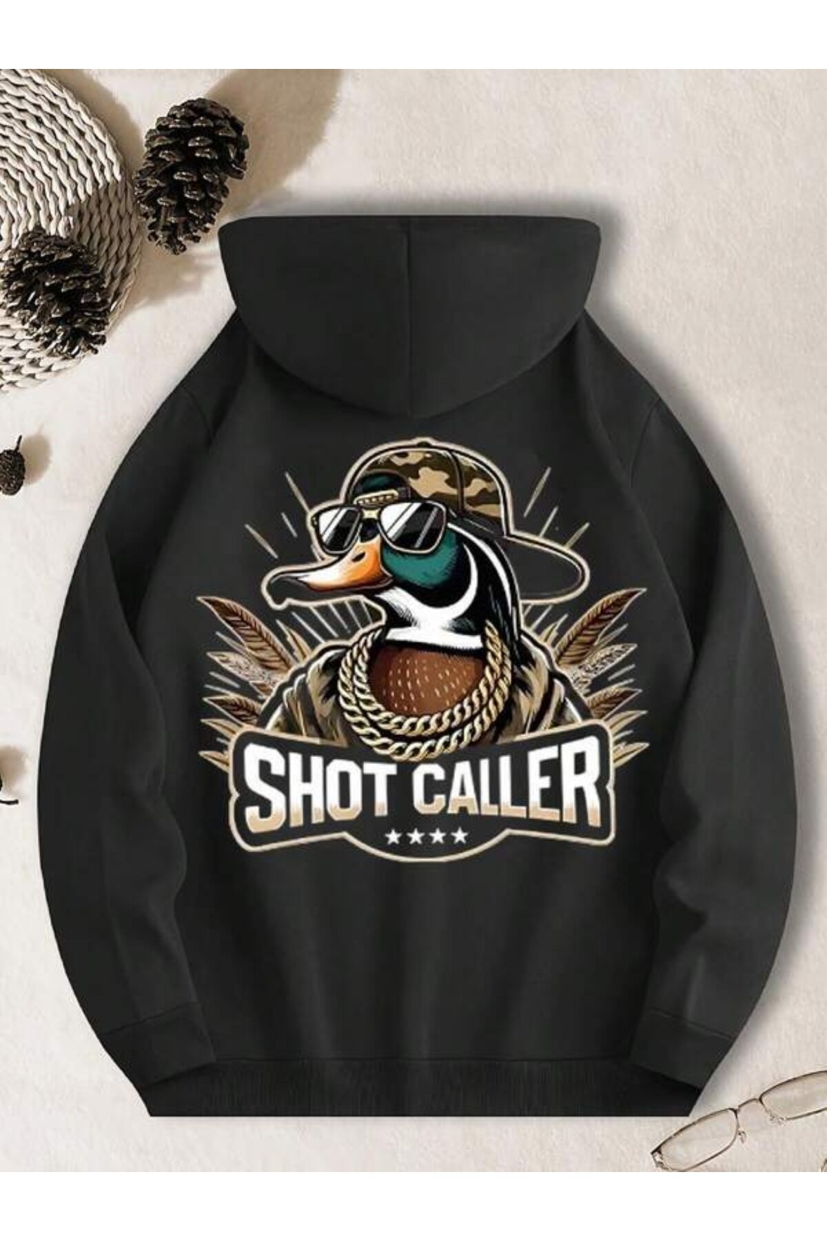 Shot Caller Ördek Baskılı Unisex Hoodie - Siyah