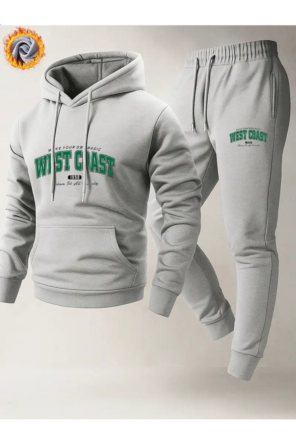 West Coast Baskılı Polar Astarlı Unisex Eşofman Takımı - Gri