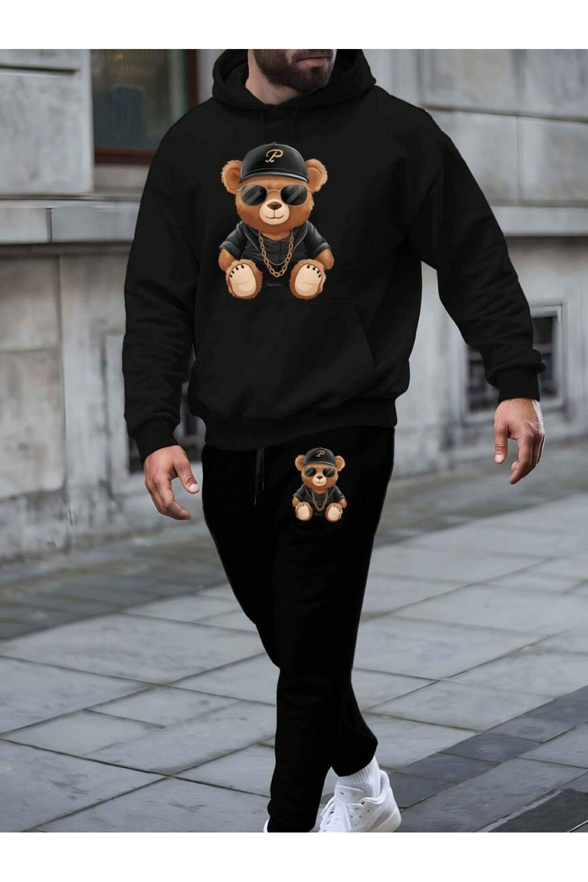 Teddy Gang Print Unisex Tracksuit - Black