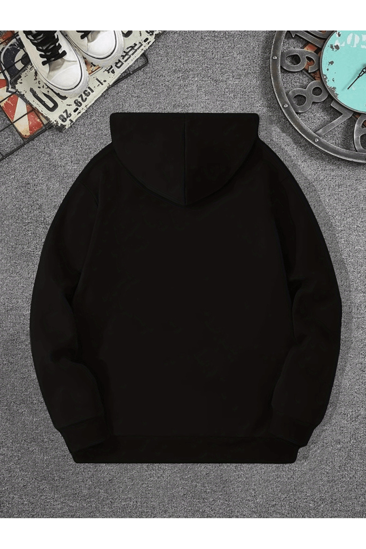 Unisex Oversize Kapüşonlu Sweatshirt Grateful Yazılı - Siyah - görsel 2