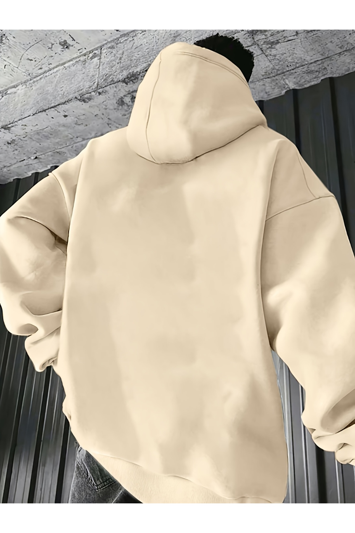 Unisex Oversize Hooded Sweatshirt Face The Future - Beige - image 2