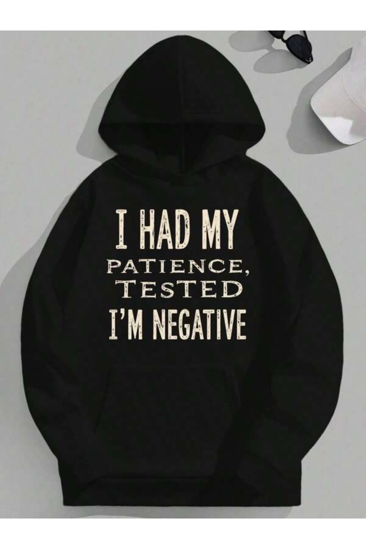 Patience Test Print Unisex Hooded Sweatshirt - Black - image 1