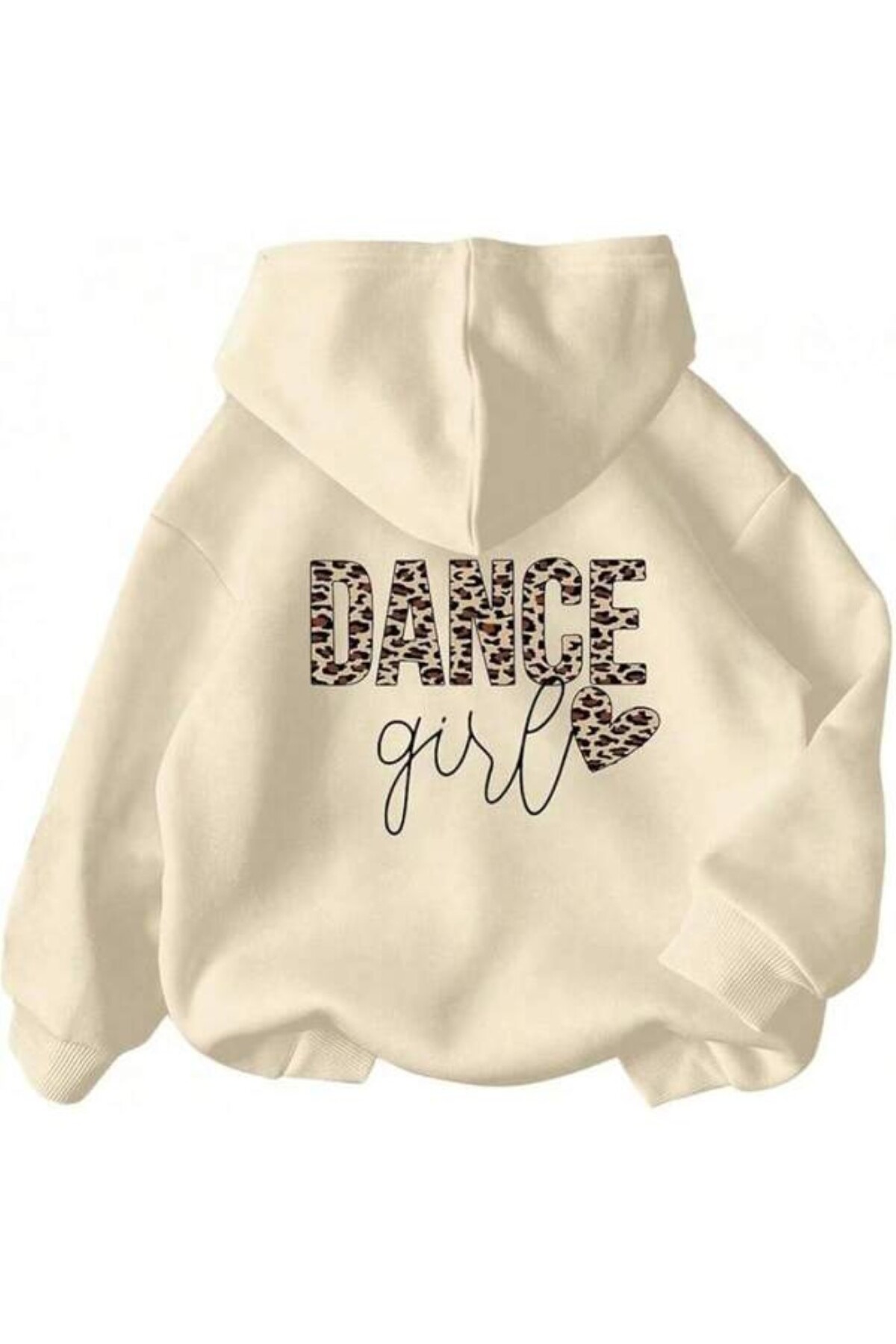 Leopar Desenli Dance Baskılı Unisex Kapüşonlu Sweatshirt - Bej