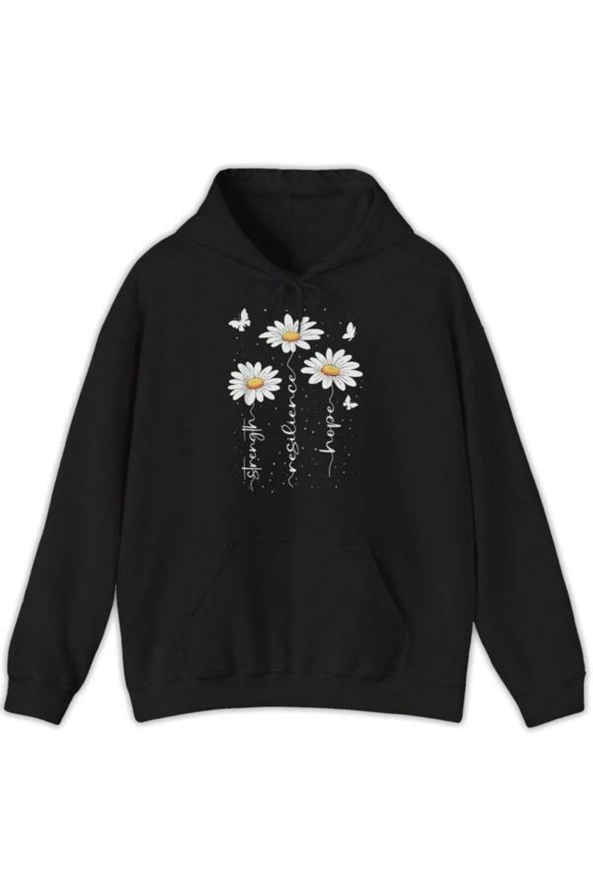 Daisy Print Unisex Hooded Sweatshirt - Black
