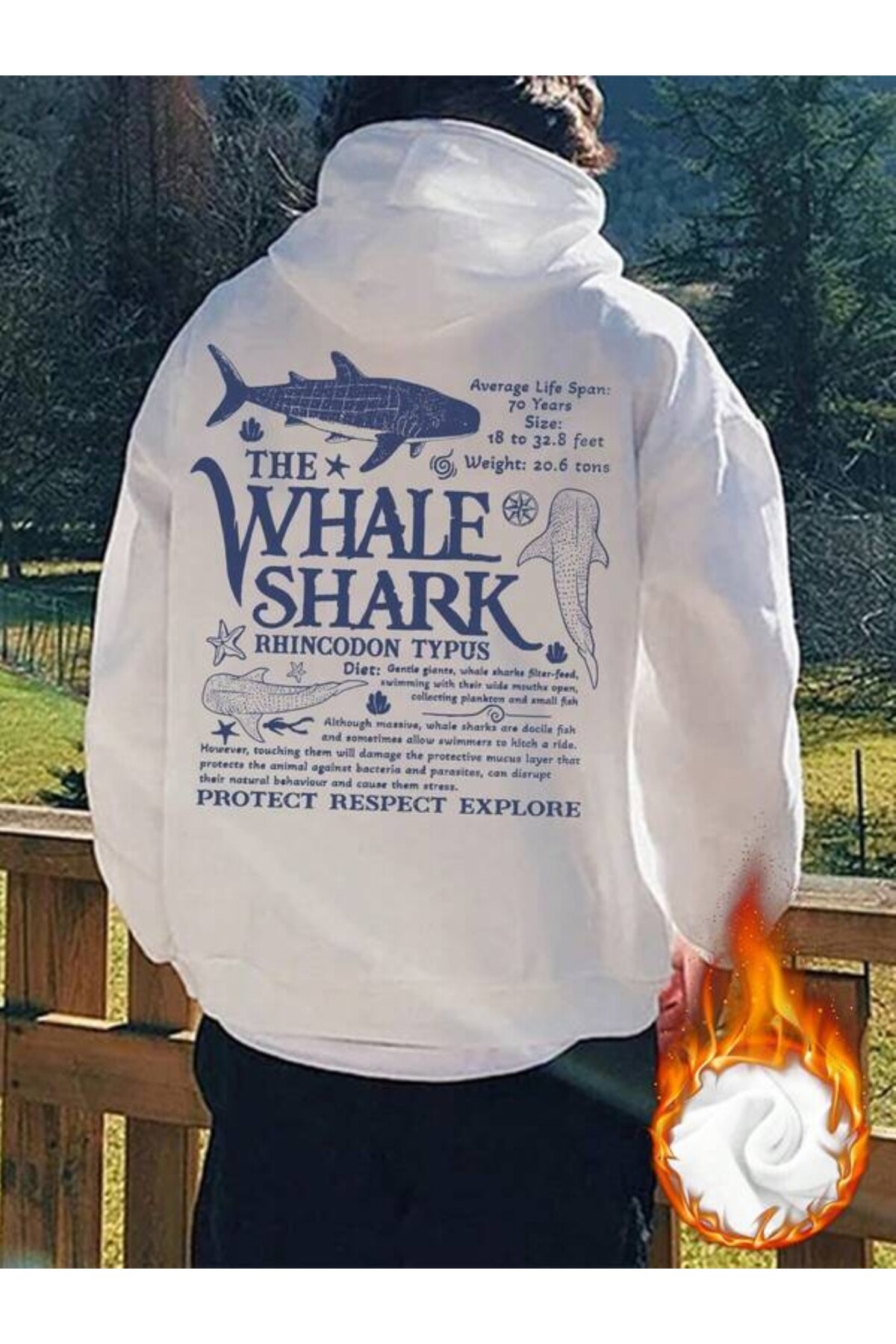 Whale Shark Print Unisex Hoodie - White