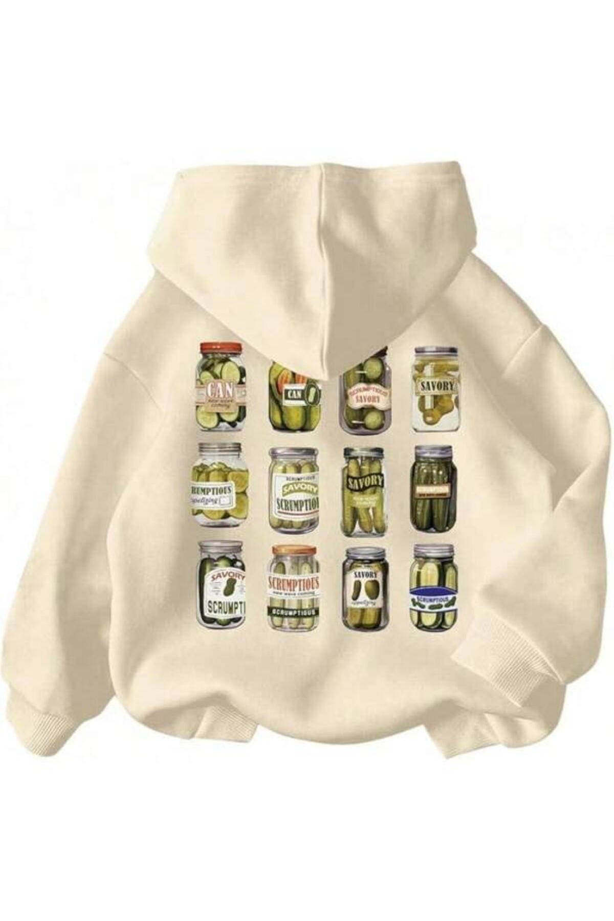 Pickle Jars Print Unisex Hooded Sweatshirt - Beige
