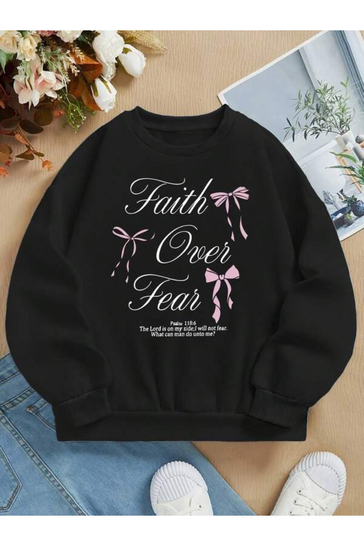 Faith Over Fear Baskılı Unisex Sweatshirt - Gri