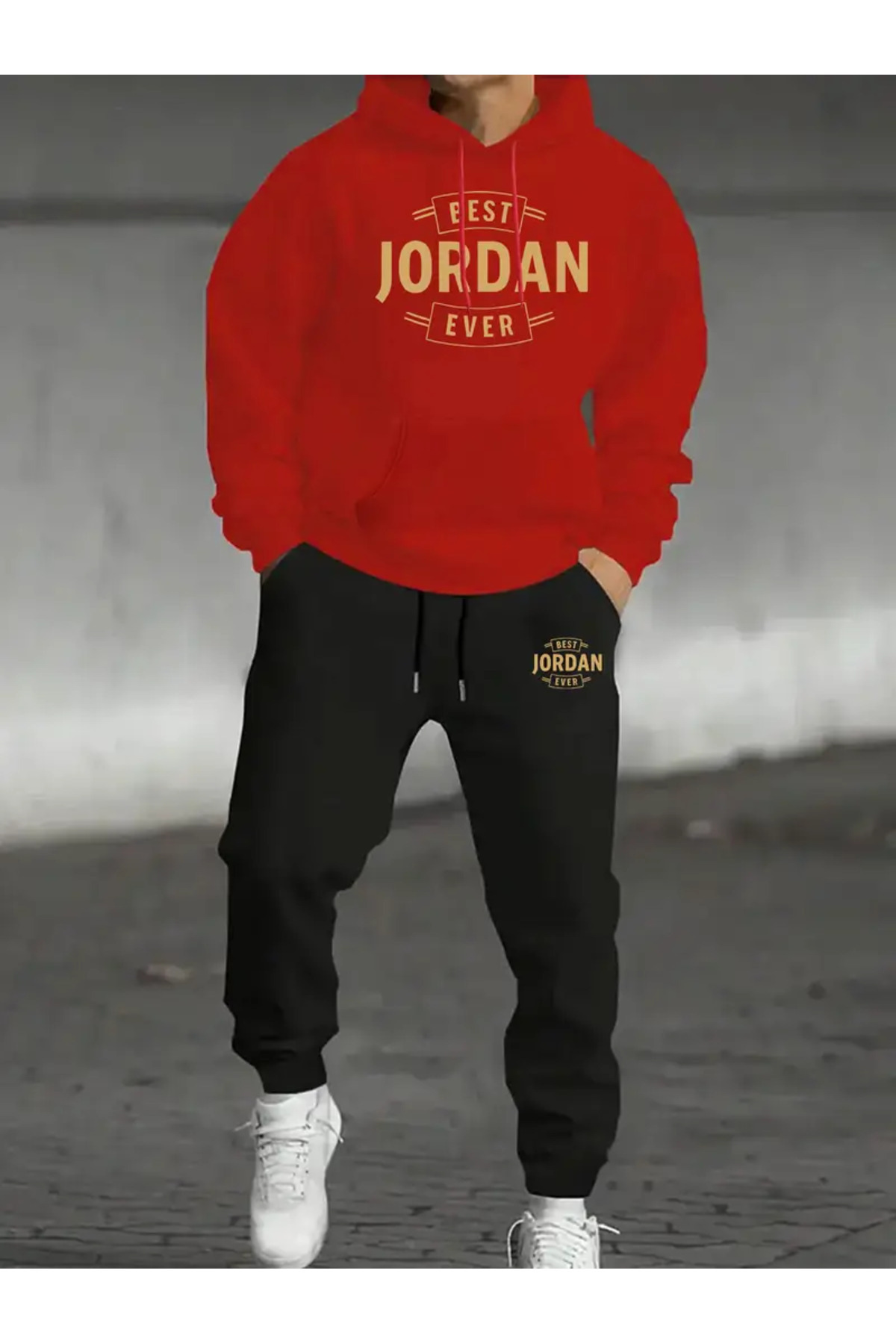 Unisex Oversize Best Jordan Ever Hoodie & Jogger Eşofman Takımı - Kırmızı