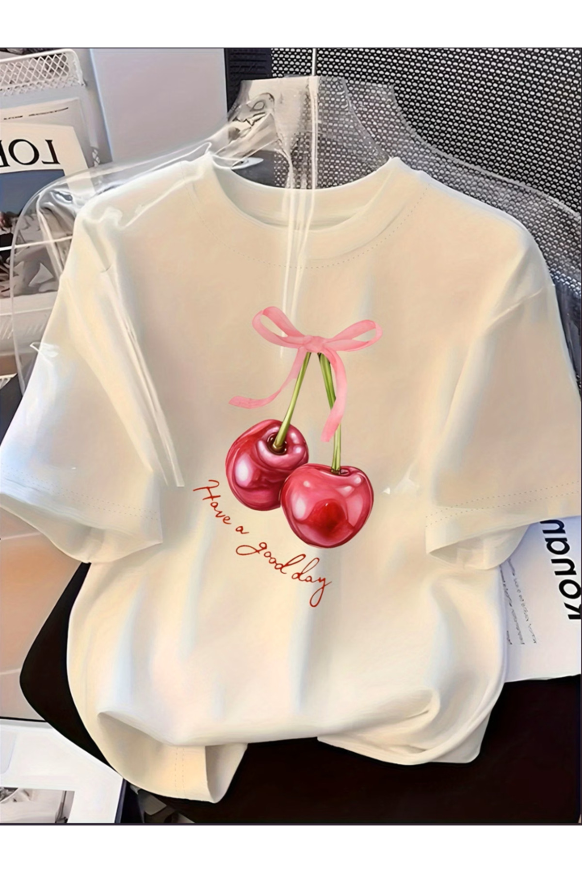 Özel Baskılı Oversize Bisiklet Yaka T-Shirt - Beyaz