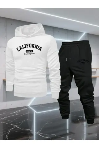 California Print Hooded Fleece Unisex Tracksuit - White - image 1
