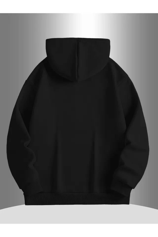 Unisex Oversize Kapüşonlu Sweatshirt Paris Yazılı - Siyah