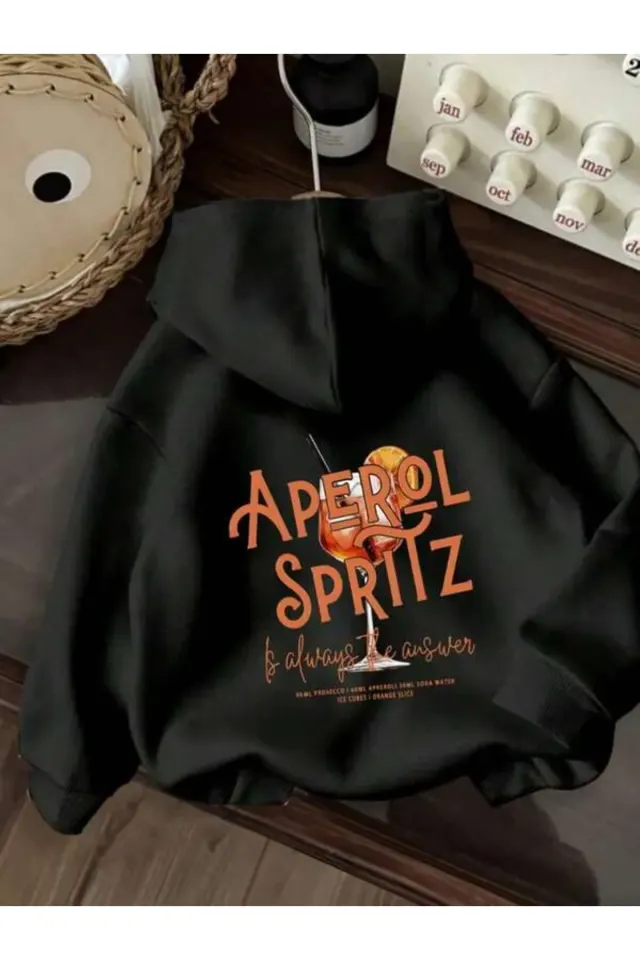 Aperol Spritz Baskılı Unisex Sweatshirt - Siyah