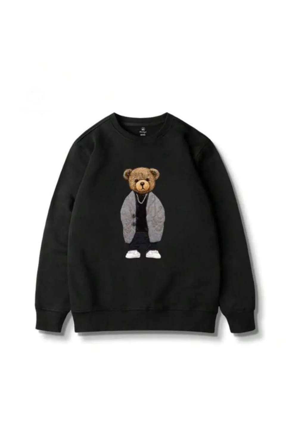 Ayıcılı Baskılı Unisex Sweatshirt - Siyah