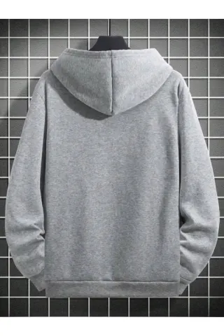 Boston Minimal Baskılı Unisex Kapüşonlu Sweatshirt - Gri - görsel 2