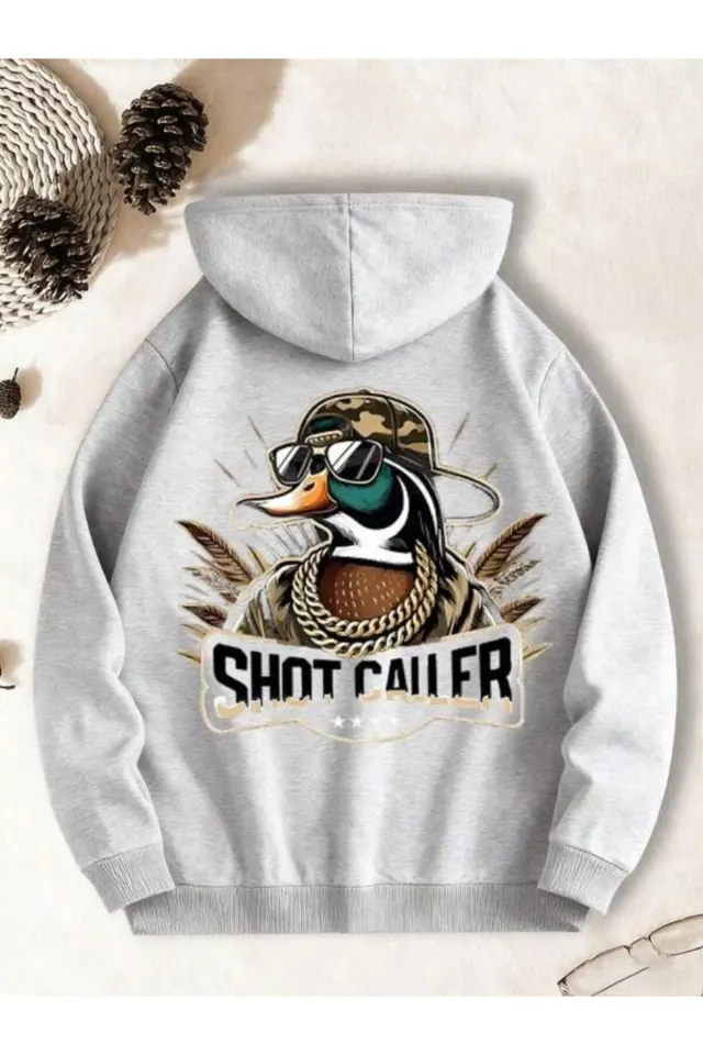 Shot Caller Ördek Baskılı Unisex Hoodie - Gri