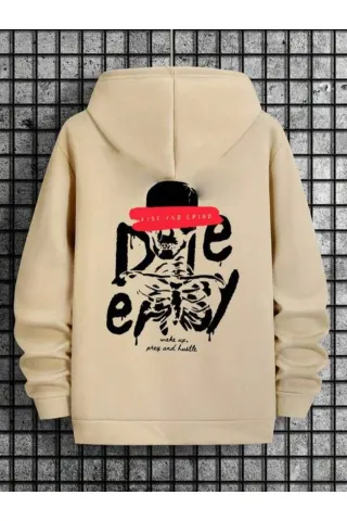 Rise & Grind Baskılı Unisex Sweatshirt - Bej - görsel 1