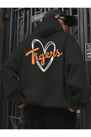 Tigers Kalp Baskılı Unisex Sweatshirt - Siyah - görsel 1