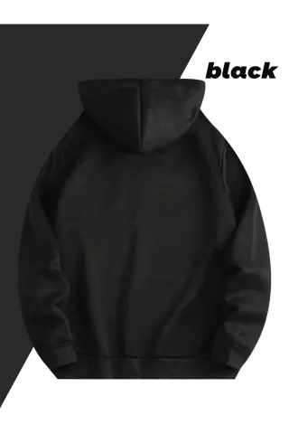 Unisex Oversize Hooded Sweatshirt with Airplane Pattern - Black - image 2