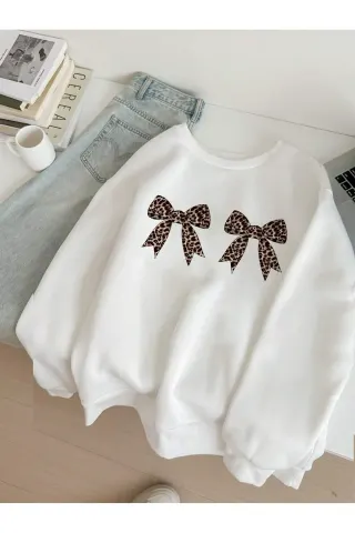 Printed Collar Sweatshirt - White - image 2