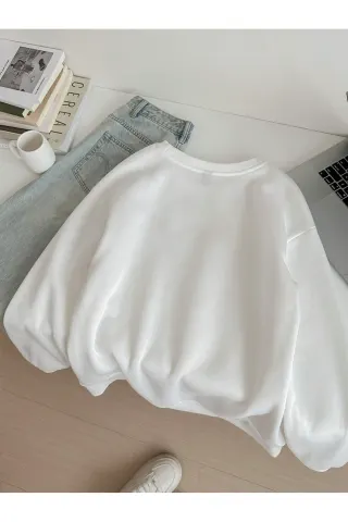 Printed Collar Sweatshirt - White - image 3