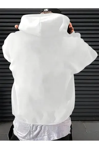 Unisex Oversize Kapüşonlu Sweatshirt Face The Future - Beyaz - görsel 2
