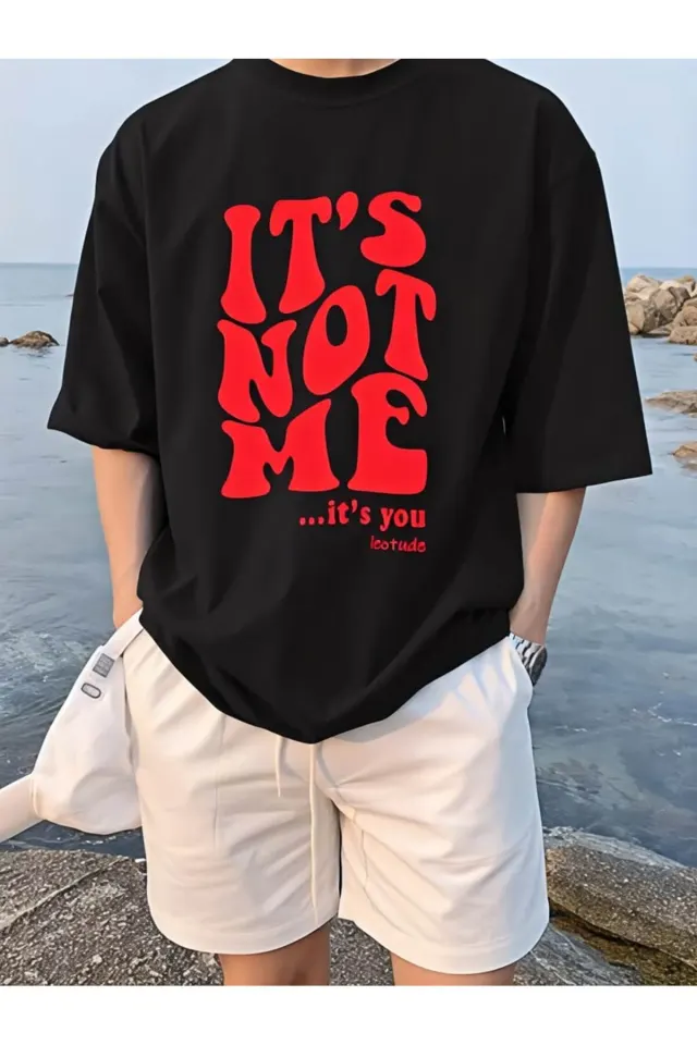 LUFFY Özel Baskılı Oversize Bisiklet Yaka T-Shirt - Siyah