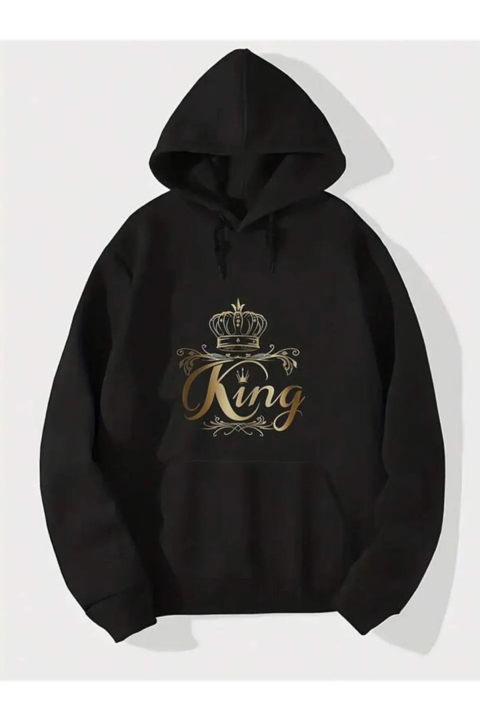 Taçlı King Baskılı Unisex Kapüşonlu Sweatshirt - Siyah