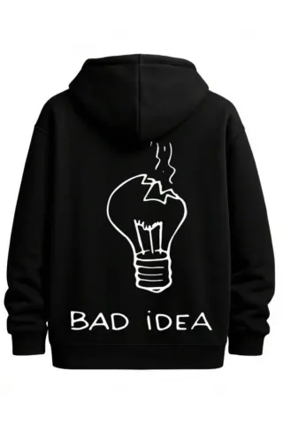 Bad Idea Light Bulb Print Unisex Hooded Sweatshirt - Black - image 1