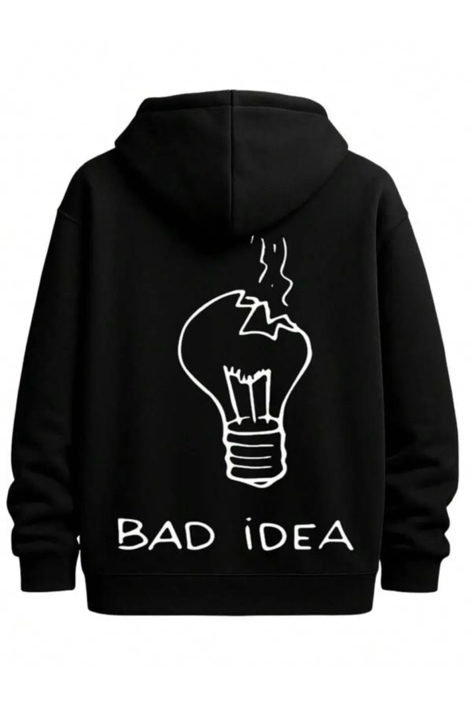 Bad Idea Light Bulb Print Unisex Hooded Sweatshirt - Black