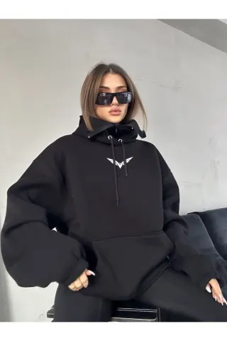 Origami Print Masked Dikay Hooded Sweatshirt Hoodie - Black - image 2