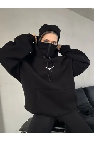 Origami Print Masked Dikay Hooded Sweatshirt Hoodie - Black - image 4