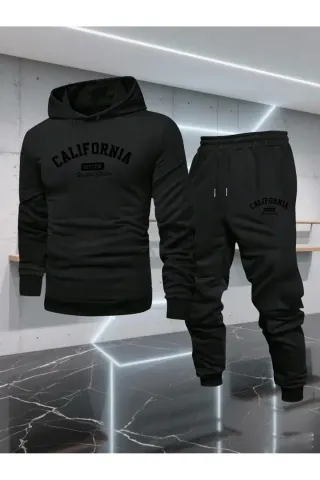 California Print Hooded Fleece Unisex Tracksuit - Black - image 1
