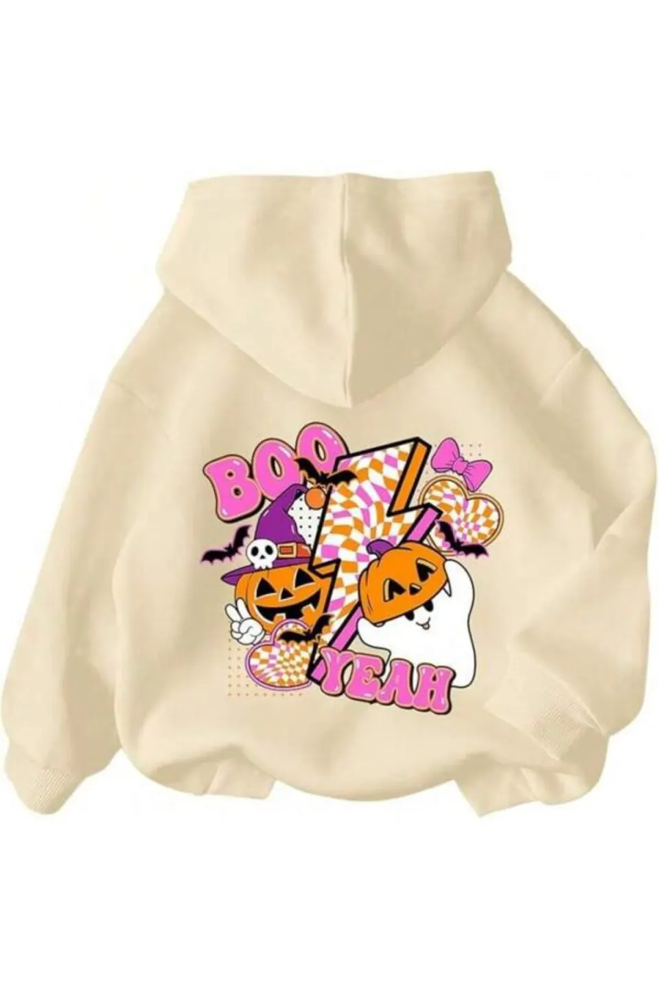 Halloween Print Unisex Hooded Sweatshirt - Beige