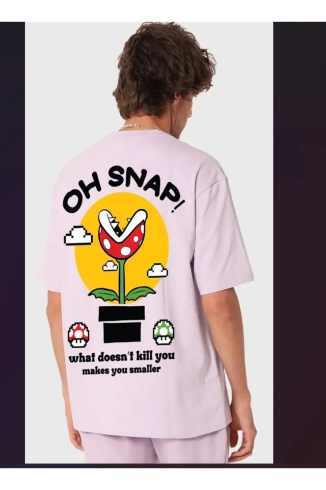 Özel Baskılı Oversize Bisiklet Yaka T-Shirt - Beyaz
