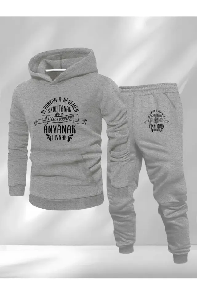 Unisex Oversize Anyának Hívnak Baskılı Hoodie & Jogger Eşofman Takımı - Siyah