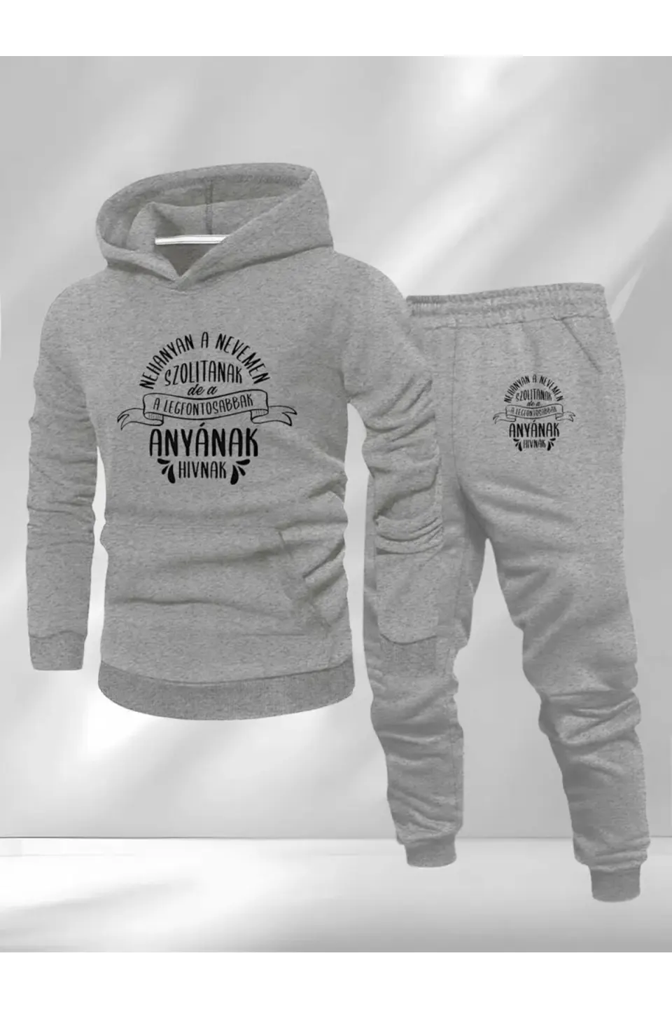Unisex Oversize Anyának Hívnak Baskılı Hoodie & Jogger Eşofman Takımı - Siyah