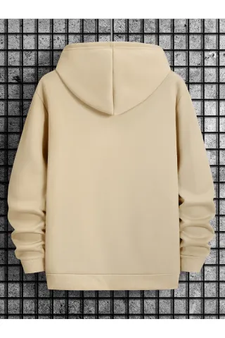 Unisex Oversize Kapüşonlu Sweatshirt Courage Yazılı - Bej - görsel 2
