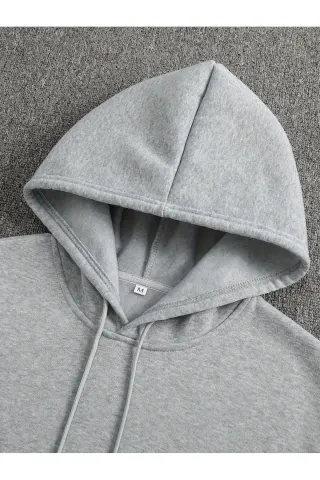 Asla Pes Etme Baskılı Erkek Oversize Hoodie & Jogger Eşofman Takım - Gri ve Siyah - görsel 3